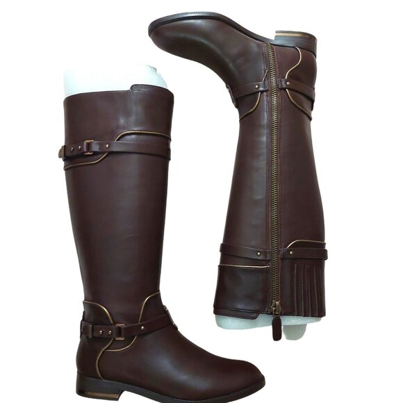 BCBGMAXAZARIA Brown Calf Leather Riding Boots Retail $398 Size 6 - Picture 1 of 12